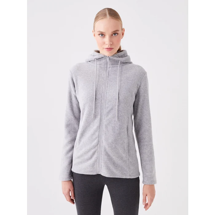 LCWAIKIKI Basic GRİ Kapüşonlu Düz Uzun Kollu Kadın Fermuarlı Sweatshirt