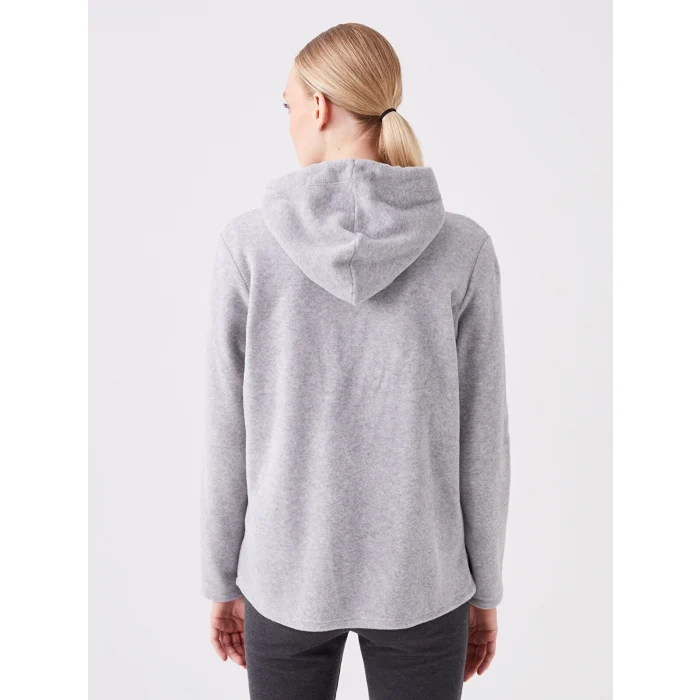 LCWAIKIKI Basic GRİ Kapüşonlu Düz Uzun Kollu Kadın Fermuarlı Sweatshirt