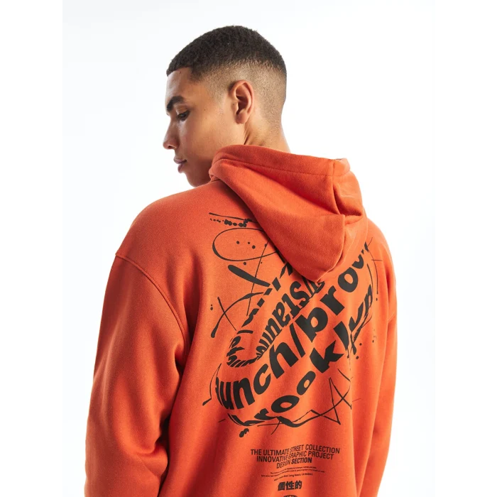 XSIDE TURUNCU Uzun Kollu Baskılı Erkek Kalın Hoodie