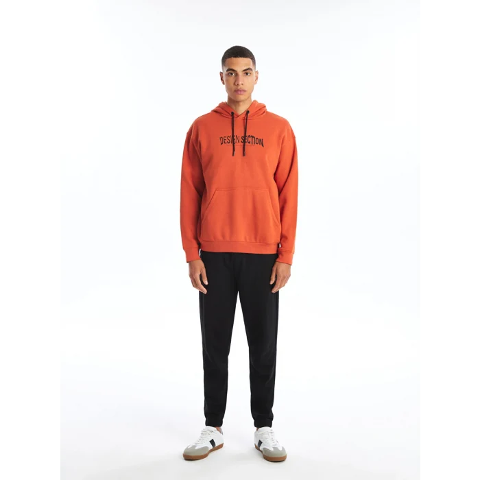 XSIDE TURUNCU Uzun Kollu Baskılı Erkek Kalın Hoodie