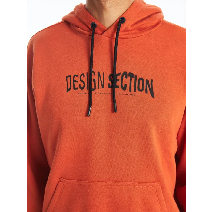 XSIDE TURUNCU Uzun Kollu Baskılı Erkek Kalın Hoodie
