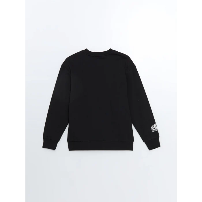 XSIDE SİYAH Bisiklet Yaka Uzun Kollu Baskılı Erkek Kalın Sweatshirt