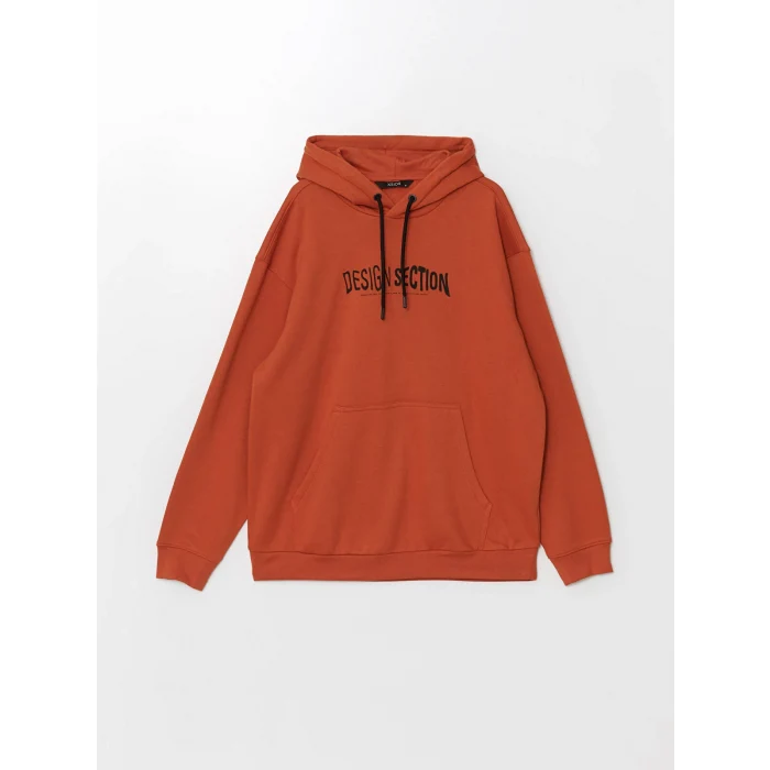 XSIDE TURUNCU Uzun Kollu Baskılı Erkek Kalın Hoodie