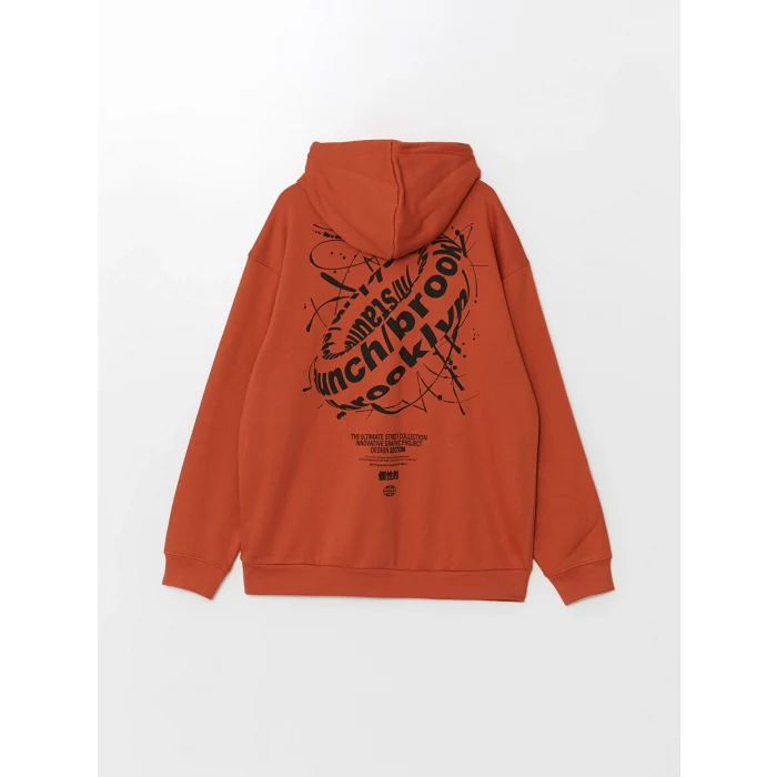 XSIDE TURUNCU Uzun Kollu Baskılı Erkek Kalın Hoodie