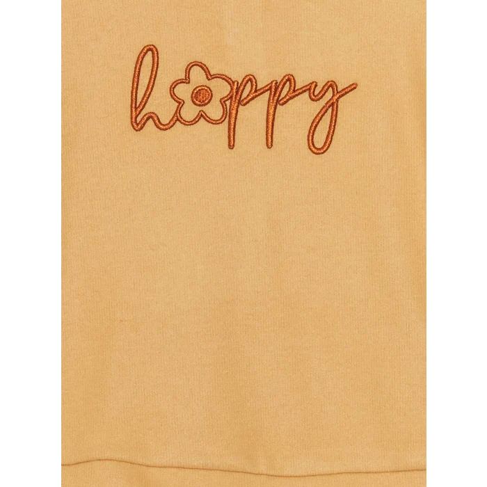 LCW Kids BEJ Bisiklet Yaka Nakışlı Kız Çocuk Sweatshirt ve Tayt 2li