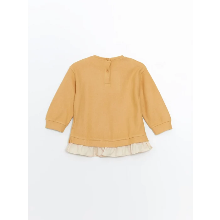 LCW Kids BEJ Bisiklet Yaka Nakışlı Kız Çocuk Sweatshirt ve Tayt 2li