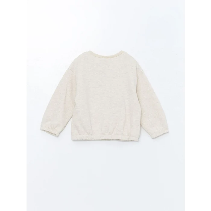 LCW Kids BEJ Bisiklet Yaka Uzun Kollu Nakışlı Kız Çocuk Sweatshirt ve Tayt 2li Takım