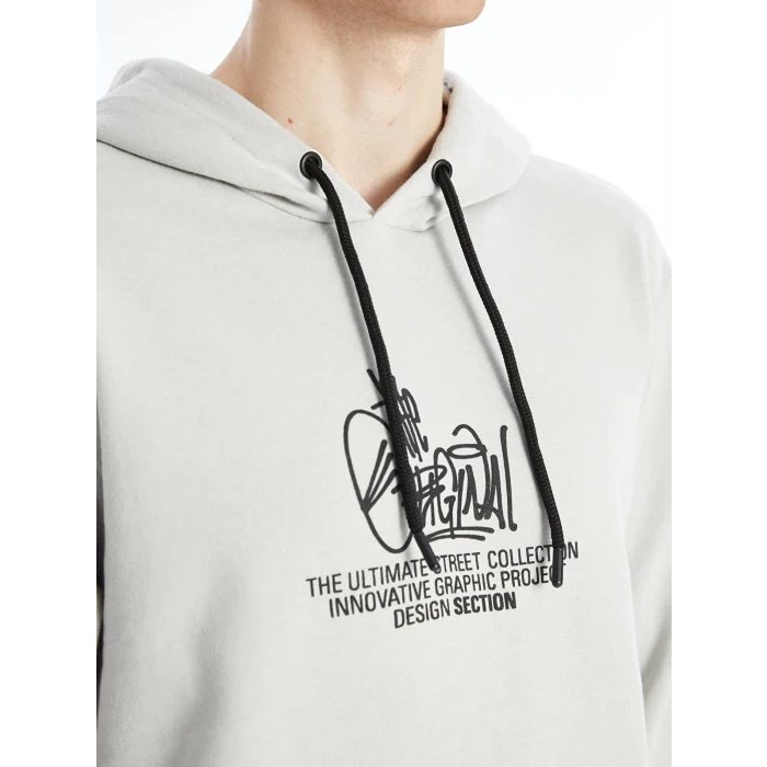 LCW Casual GRİ Uzun Kollu Baskılı Erkek Kalın Hoodie