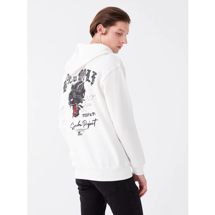 LCW Casual BEYAZ Uzun Kollu Baskılı Erkek Kalın Hoodie