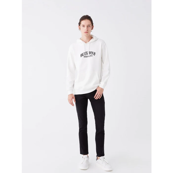 LCW Casual BEYAZ Uzun Kollu Baskılı Erkek Kalın Hoodie