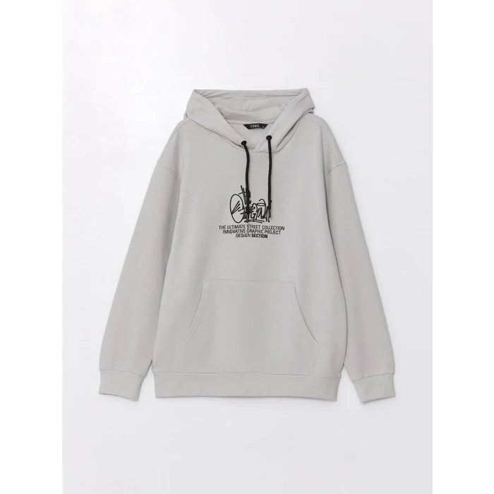 LCW Casual GRİ Uzun Kollu Baskılı Erkek Kalın Hoodie