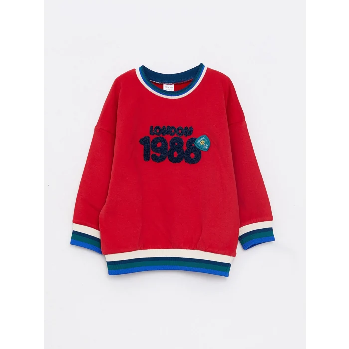 LCW baby KIRMIZI Bisiklet Yaka Uzun Kollu Nakış Detaylı Erkek Bebek Sweatshirt