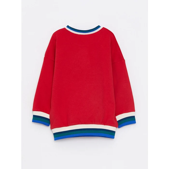 LCW baby KIRMIZI Bisiklet Yaka Uzun Kollu Nakış Detaylı Erkek Bebek Sweatshirt