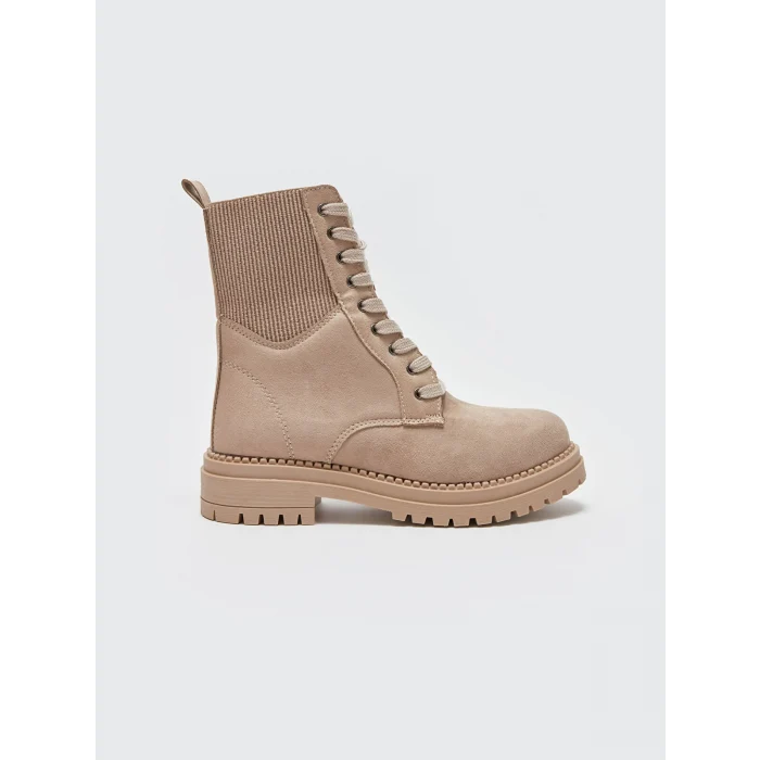 LC WAIKIKI BEJ Deri Görünümlü Bağcıklı Kadın Bot