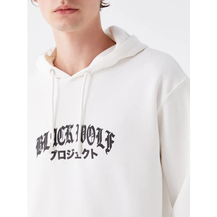 LCW Casual BEYAZ Uzun Kollu Baskılı Erkek Kalın Hoodie