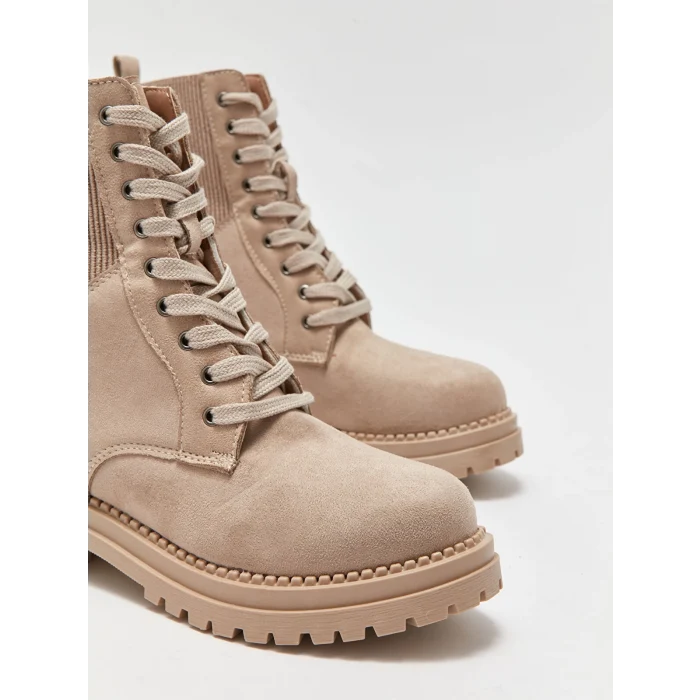 LC WAIKIKI BEJ Deri Görünümlü Bağcıklı Kadın Bot