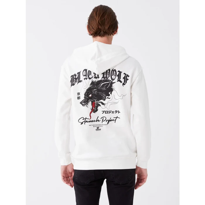 LCW Casual BEYAZ Uzun Kollu Baskılı Erkek Kalın Hoodie