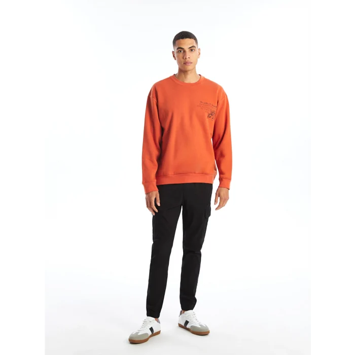 LCW Casual TURUNCU Bisiklet Yaka Uzun Kollu Baskılı Erkek Kalın Sweatshirt