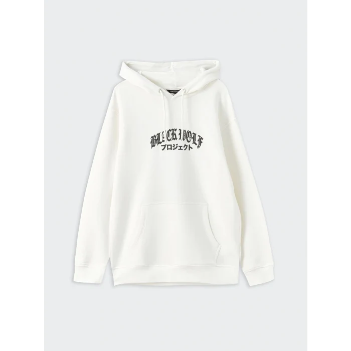 LCW Casual BEYAZ Uzun Kollu Baskılı Erkek Kalın Hoodie