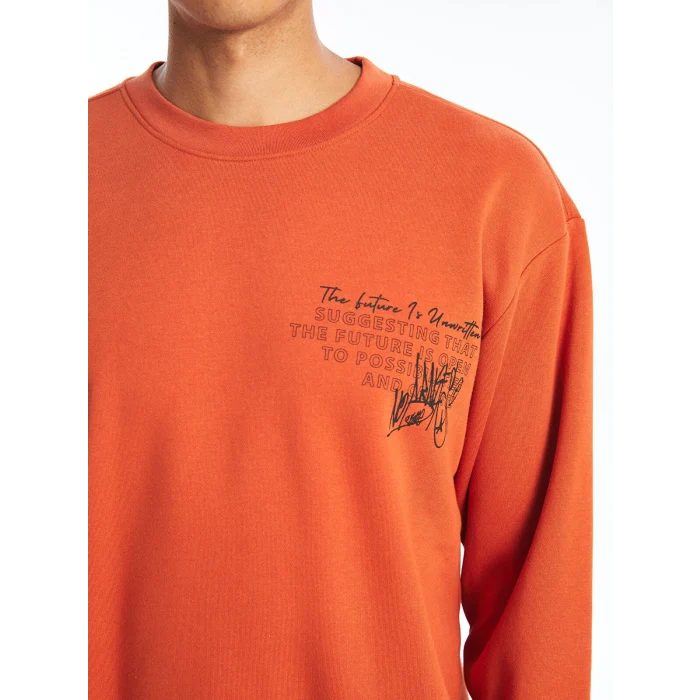 LCW Casual TURUNCU Bisiklet Yaka Uzun Kollu Baskılı Erkek Kalın Sweatshirt
