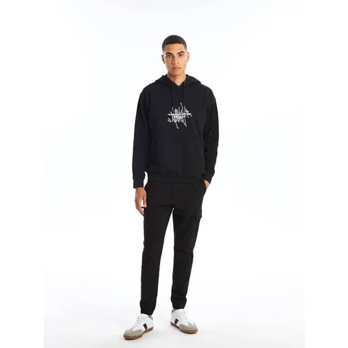 XSIDE SİYAH Uzun Kollu Baskılı Erkek Kalın Hoodie