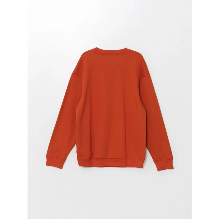 LCW Casual TURUNCU Bisiklet Yaka Uzun Kollu Baskılı Erkek Kalın Sweatshirt