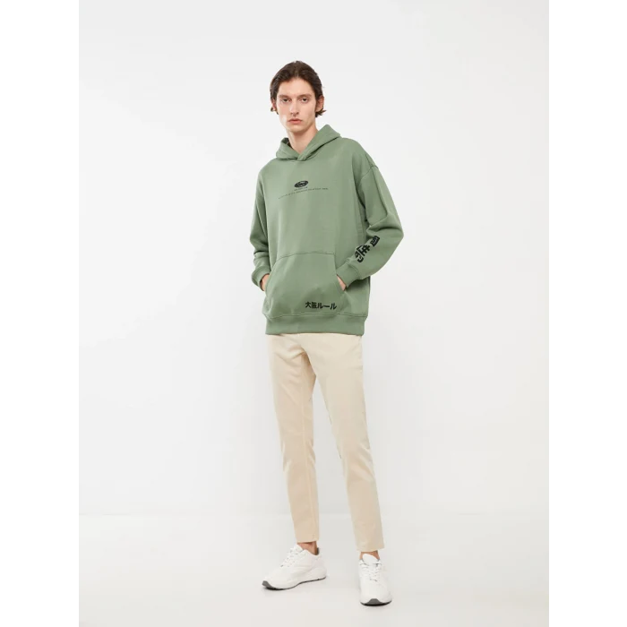 LCW Casual YEŞİL Uzun Kollu Baskılı Erkek Kalın Hoodie