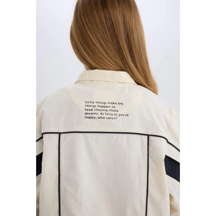 Defacto D6936 Ekru Kız Çocuk Su İtici Kapüşonlu Fermuarlı Cepli Yağmurluk