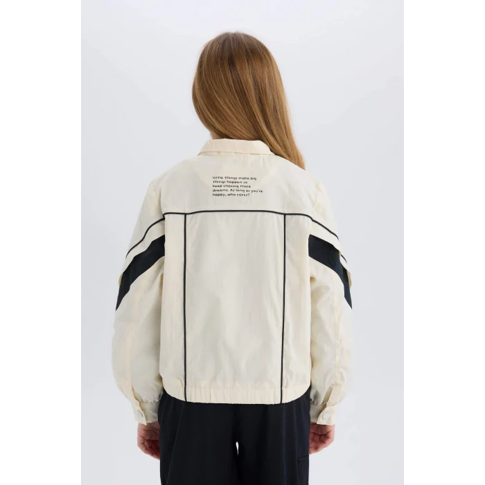 Defacto D6936 Ekru Kız Çocuk Su İtici Kapüşonlu Fermuarlı Cepli Yağmurluk