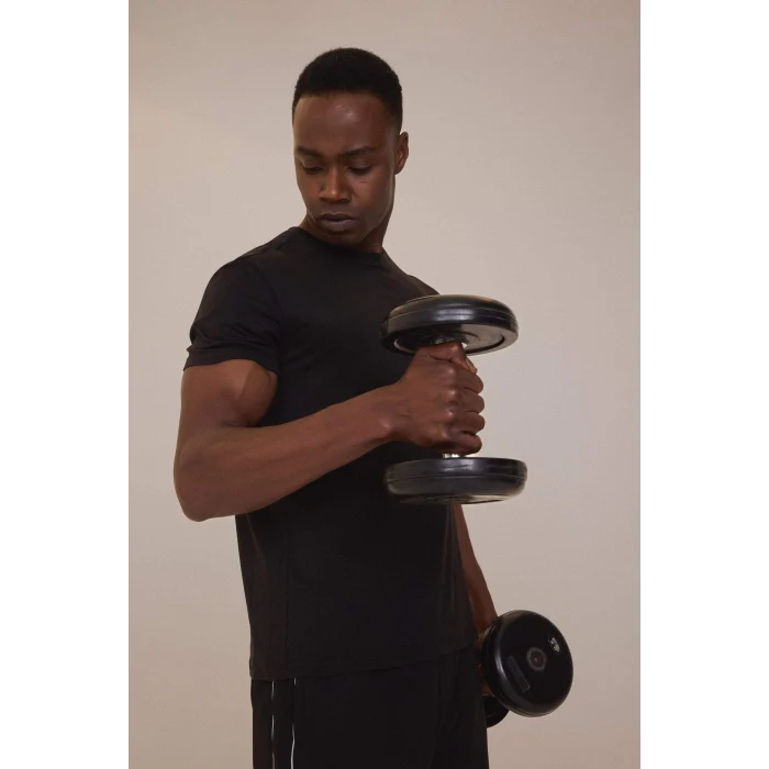 Defacto D7304 Siyah DeFactoFit Standart Fit Bisiklet Yaka Sırt Baskılı Baskılı Sporcu Kısa Kollu Tişört