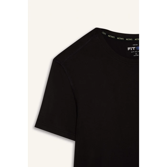 Defacto D7304 Siyah DeFactoFit Standart Fit Bisiklet Yaka Sırt Baskılı Baskılı Sporcu Kısa Kollu Tişört