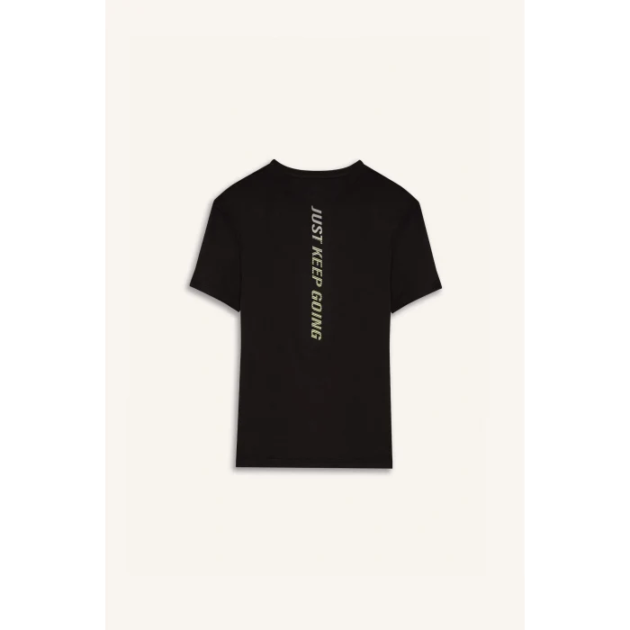 Defacto D7304 Siyah DeFactoFit Standart Fit Bisiklet Yaka Sırt Baskılı Baskılı Sporcu Kısa Kollu Tişört