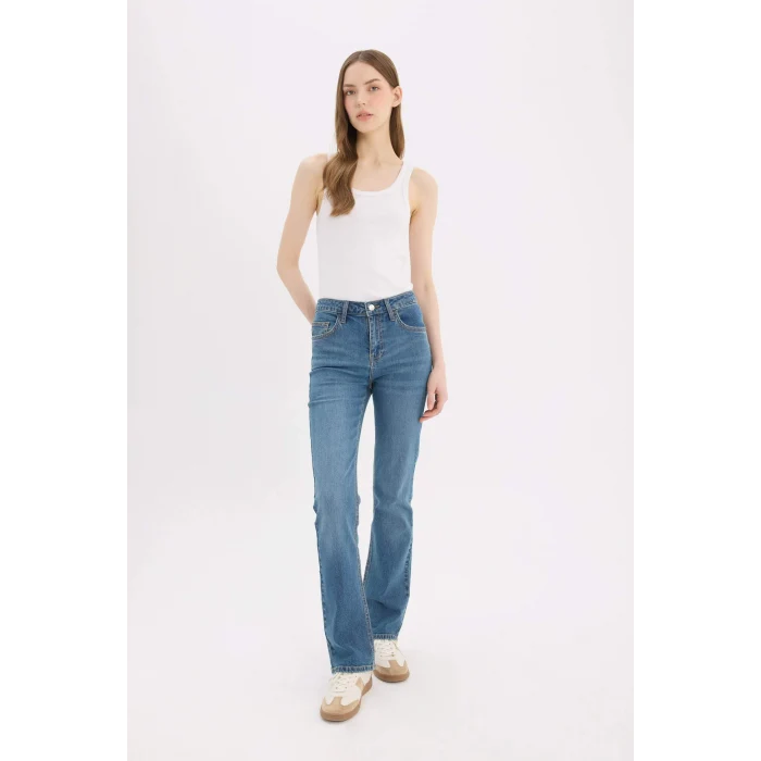 Defacto D7972 Mavi Yüksek Bel Geniş Paça Jean Pantolon