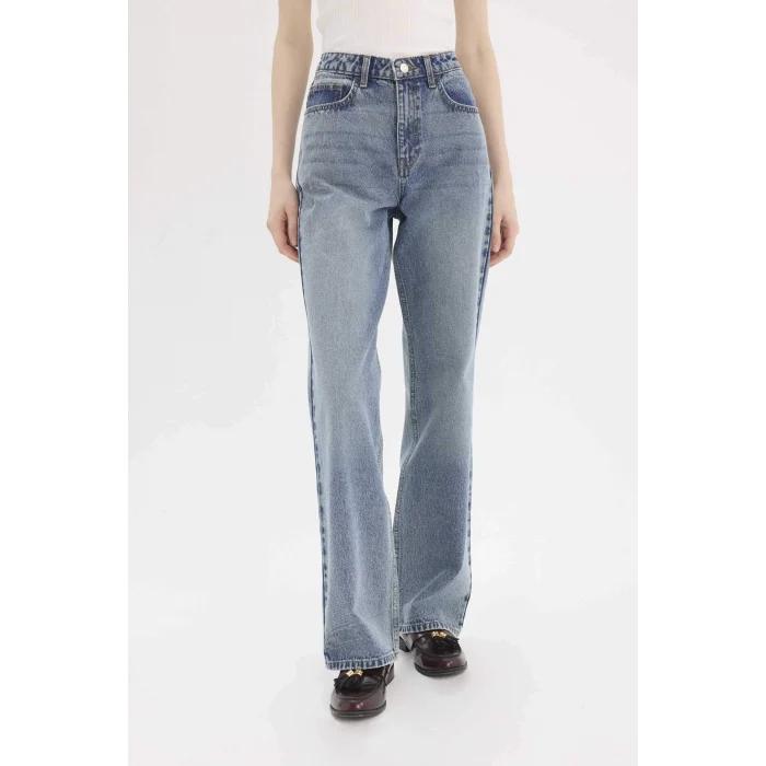 Defacto D7979 Mavi Straight Wide Yüksek Bel Geniş Paça Uzun Jean Pantolon