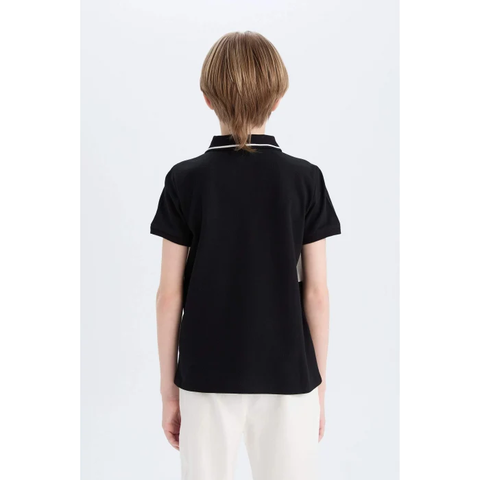 Defacto D9415 Siyah Erkek Çocuk Renk Bloklu Pike Kısa Kollu Polo Tişört