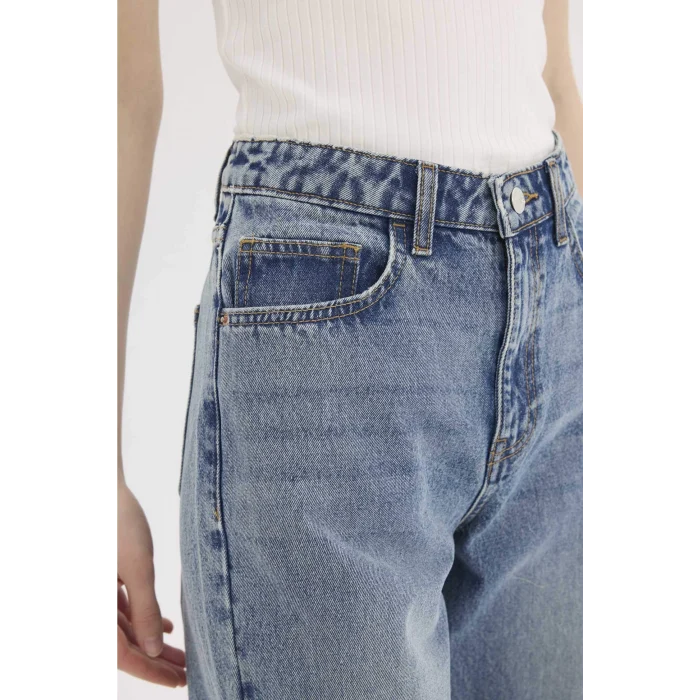 Defacto D7979 Mavi Straight Wide Yüksek Bel Geniş Paça Uzun Jean Pantolon