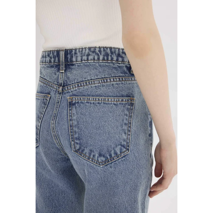 Defacto D7979 Mavi Straight Wide Yüksek Bel Geniş Paça Uzun Jean Pantolon