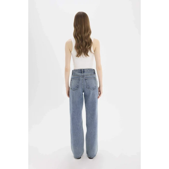 Defacto D7979 Mavi Straight Wide Yüksek Bel Geniş Paça Uzun Jean Pantolon