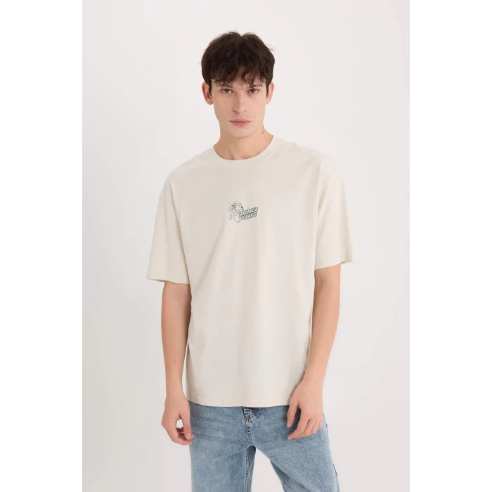 Defacto E1871 Bej Looney Tunes Boxy Fit Bisiklet Yaka Kısa Kollu Tişört