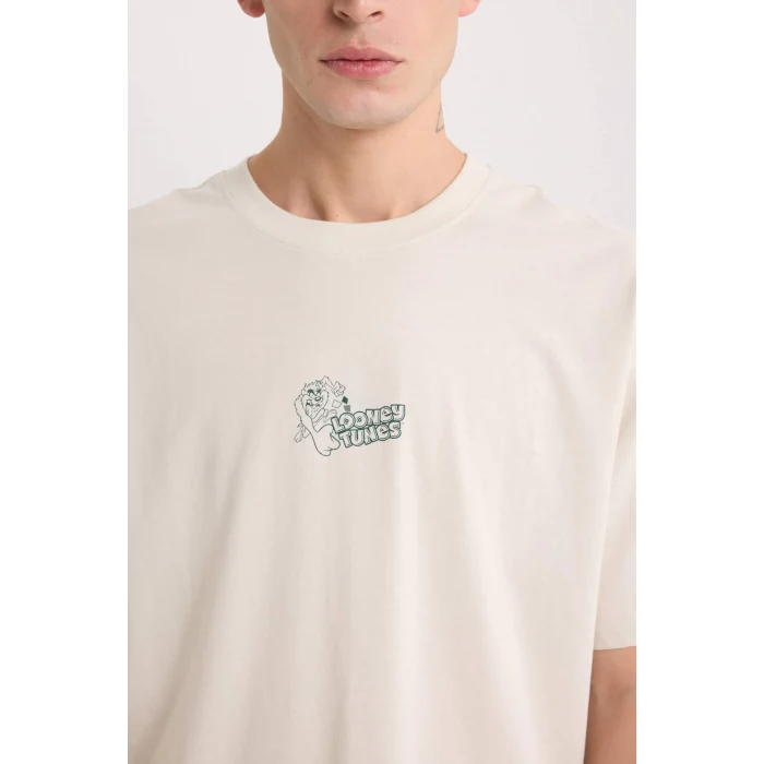 Defacto E1871 Bej Looney Tunes Boxy Fit Bisiklet Yaka Kısa Kollu Tişört