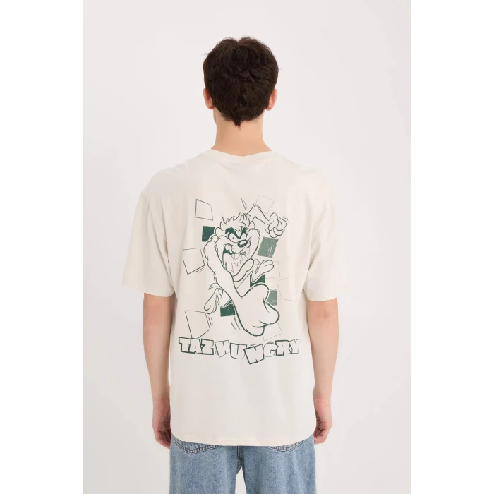 Defacto E1871 Bej Looney Tunes Boxy Fit Bisiklet Yaka Kısa Kollu Tişört