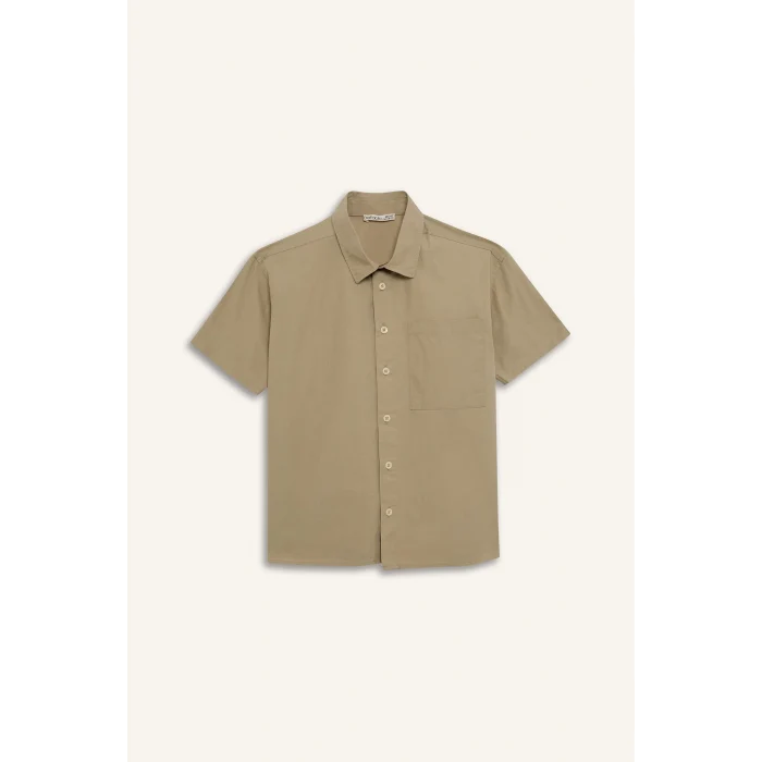 Defacto E1588 Haki Erkek Çocuk Oversize Geniş Kalıp Polo Yaka Paraşüt Kısa Kollu Gömlek