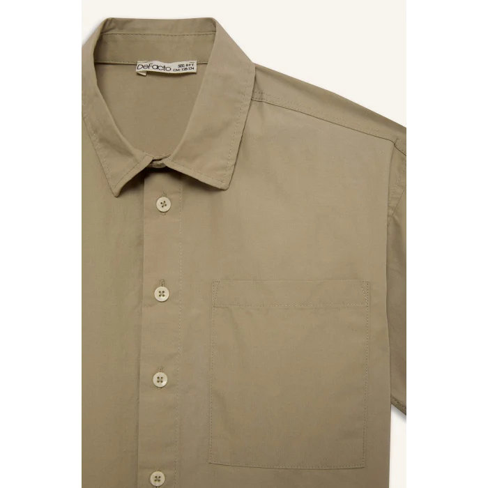 Defacto E1588 Haki Erkek Çocuk Oversize Geniş Kalıp Polo Yaka Paraşüt Kısa Kollu Gömlek