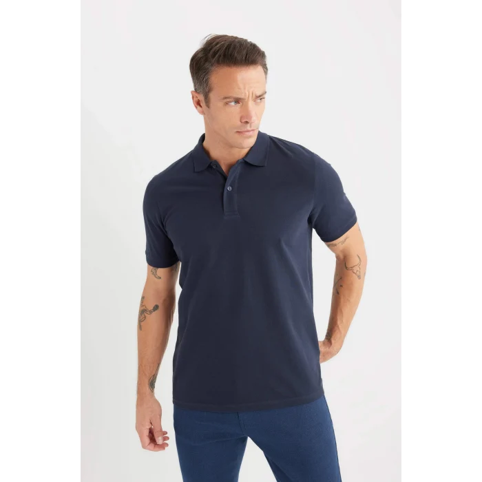 Defacto C1293 Lacivert Regular Fit Kısa Kollu Basic Düz Pike Polo Tişört