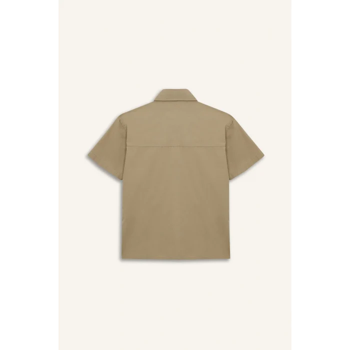 Defacto E1588 Haki Erkek Çocuk Oversize Geniş Kalıp Polo Yaka Paraşüt Kısa Kollu Gömlek