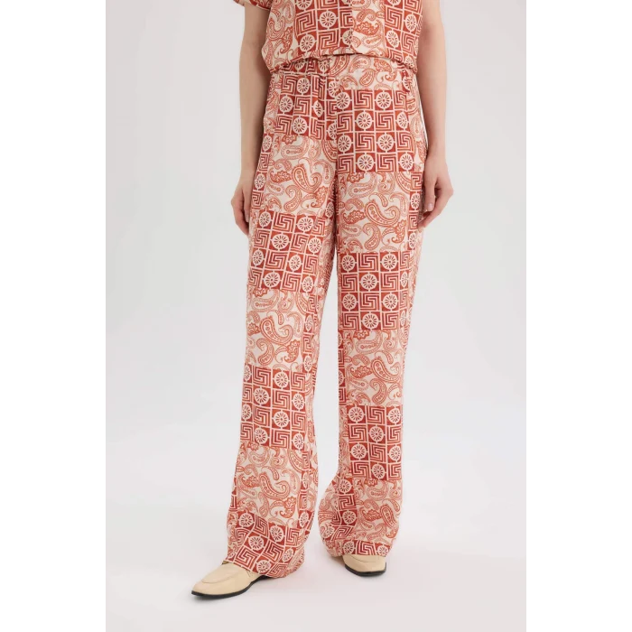 Defacto D4631 Turuncu Regular Fit Geniş Bol Paça Desenli Pantolon