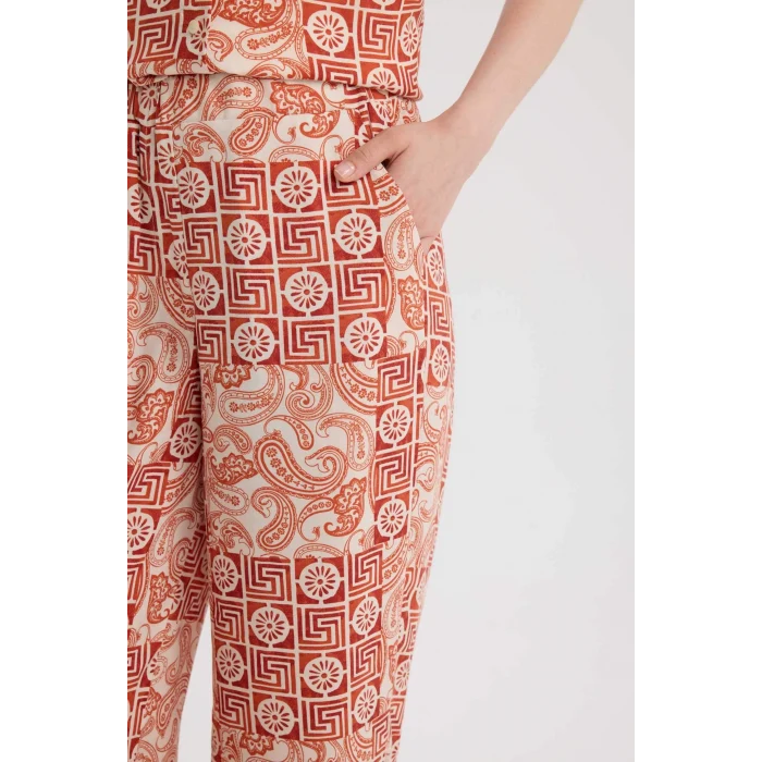 Defacto D4631 Turuncu Regular Fit Geniş Bol Paça Desenli Pantolon
