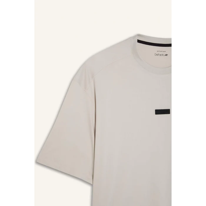 Defacto D7365 Bej DeFactoFit Boxy Fit Bisiklet Yaka Baskılı Sporcu Kısa Kollu Tişört