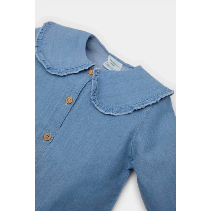 Defacto E2835 Mavi Kız Bebek Büyük Yaka Jean Görünümlü Uzun Kollu Gömlek