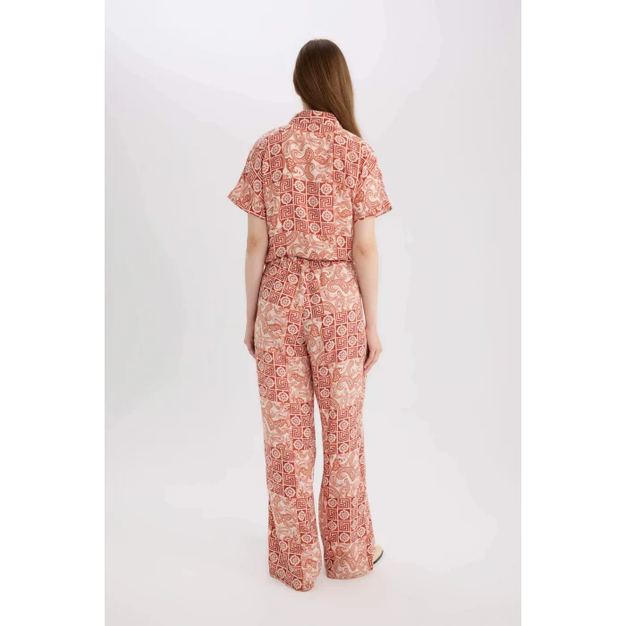 Defacto D4631 Turuncu Regular Fit Geniş Bol Paça Desenli Pantolon